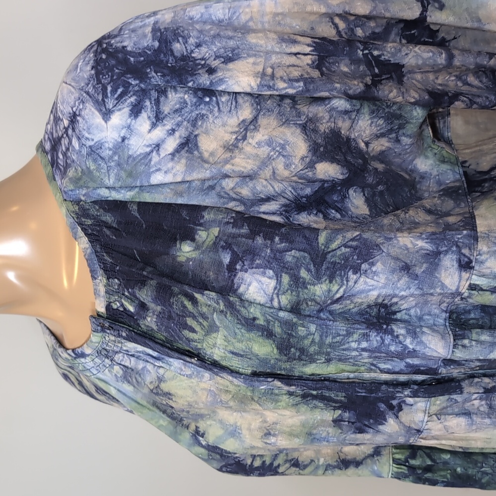 NEW Cabi Woodstock Blue Green Tie Dye Linen Babydoll Top Tunic Size Medium - Picture 4 of 15